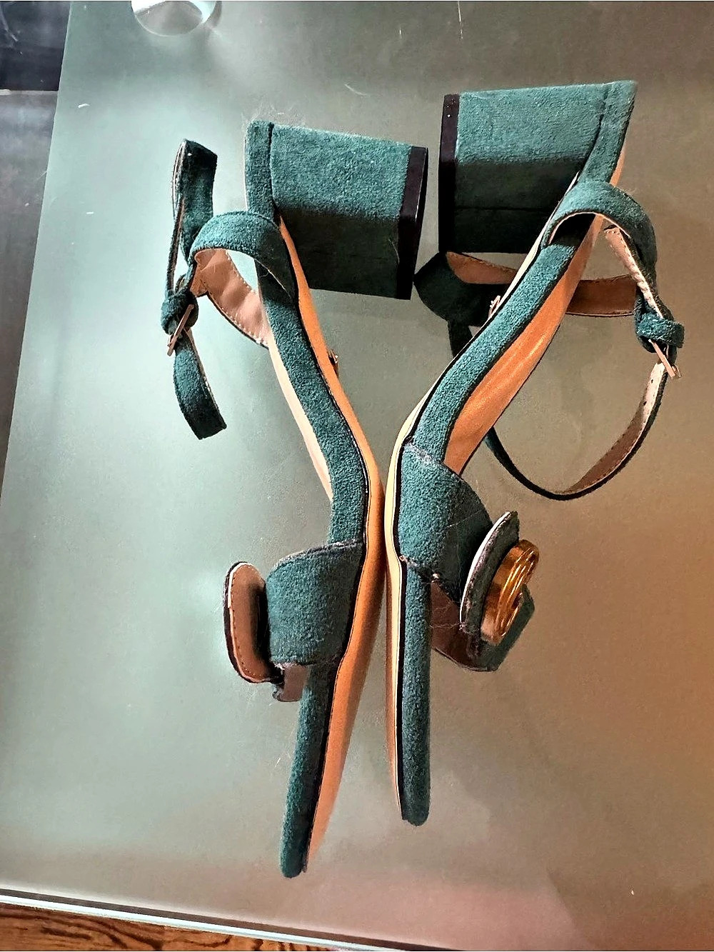 Gucci Women's Green Suede Logo Heels US 8.5 - Picture 3 of 8
